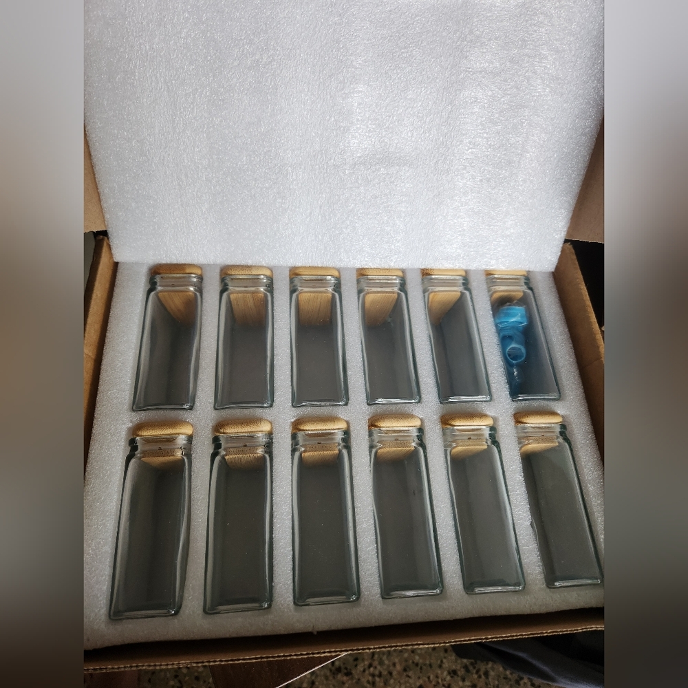 Glass Spice Jars with Wooden Lids - Set of 12